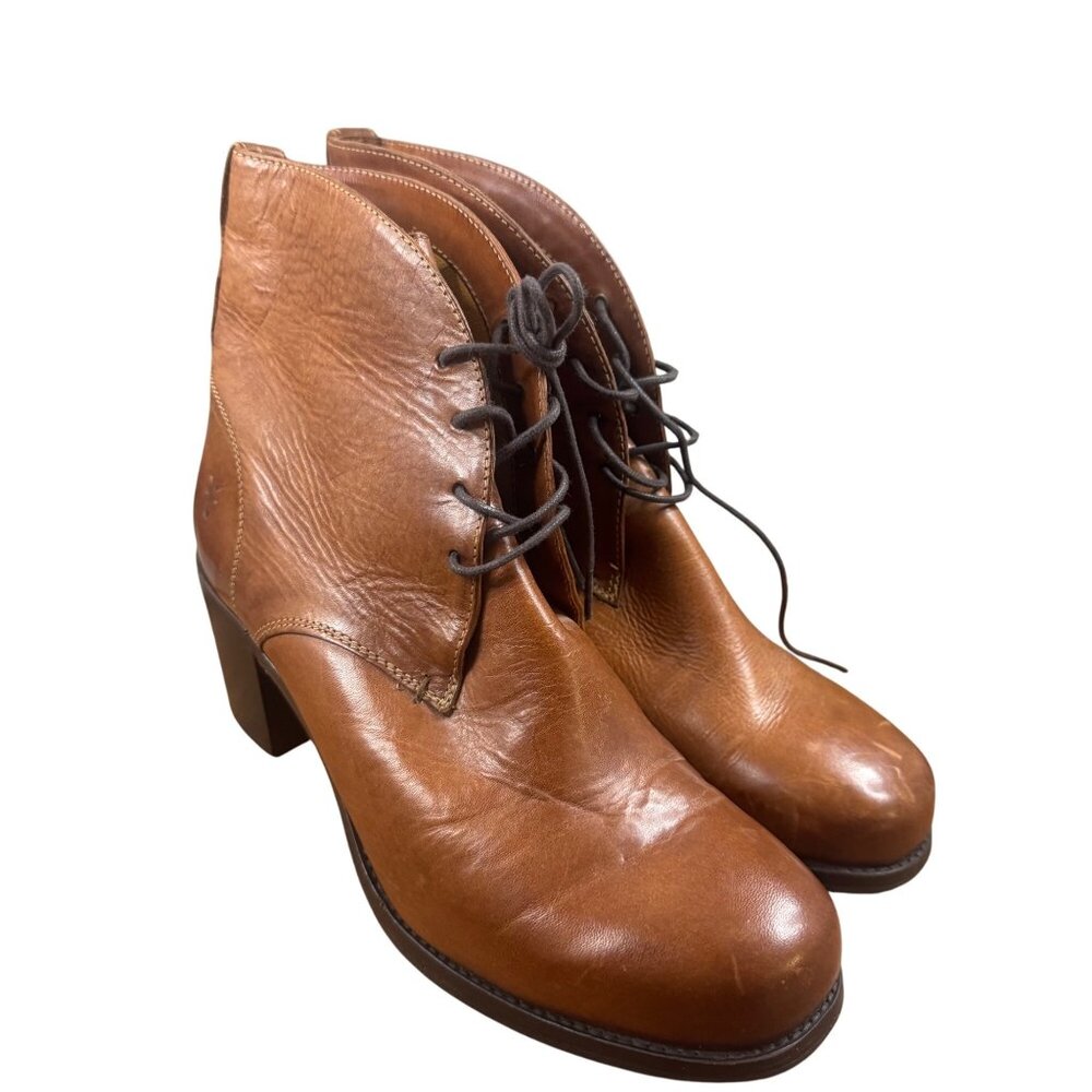 Frye Kendall Women's Brown Leather Lace-Up Chukka Heeled Ankle Boots. Size 9.5 B